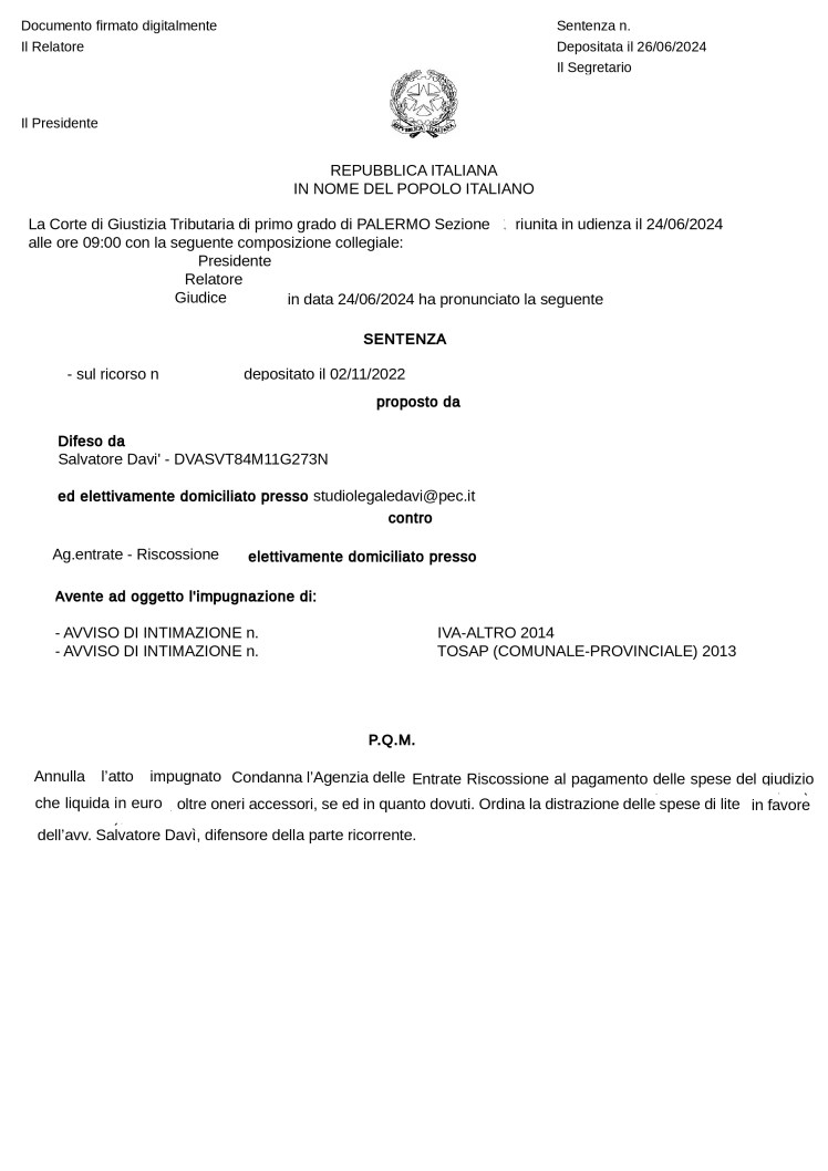 Annullata intimazione di pagamento dell’Agenzia delle Entrate Riscossione emessa per IVA e&nbsp;TOSAP.