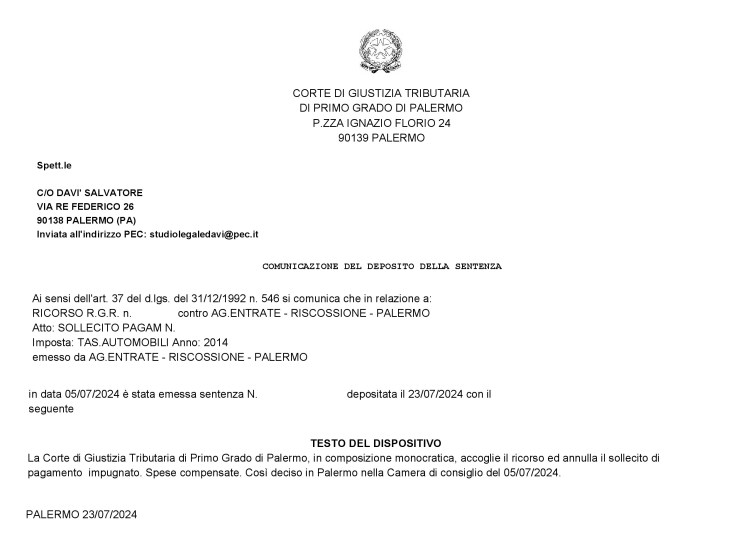 Annullato il sollecito di pagamento notificato dall’Agenzia delle Entrate Riscossione per le Tasse Automobilistiche