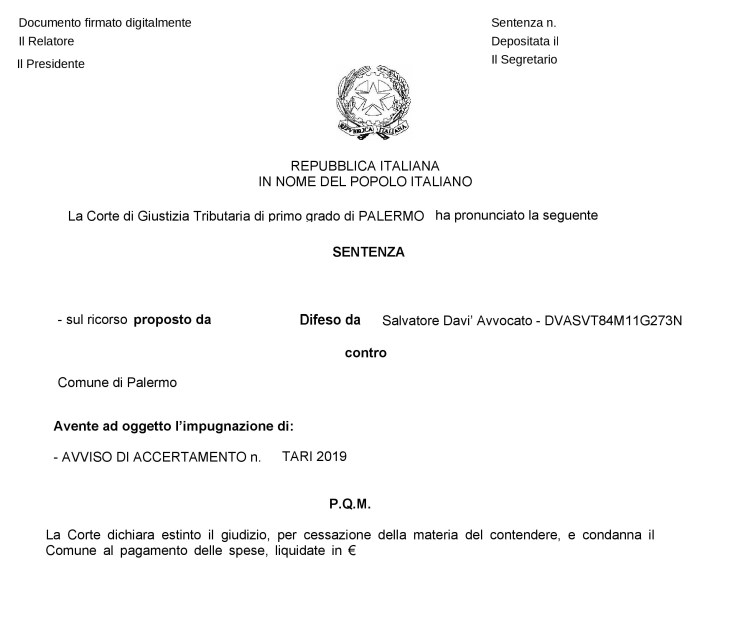 TARI del 2019 del Comune di Palermo, accolto il ricorso e annullato l’avviso di&nbsp;accertamento.