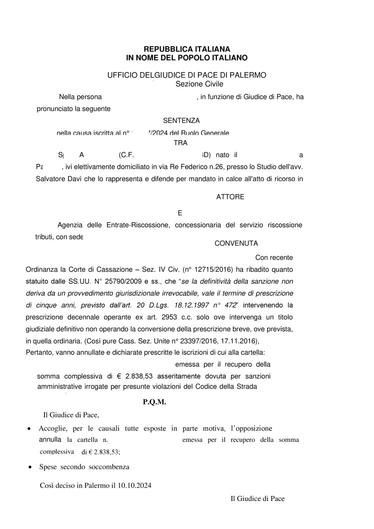 “Se la definitività della sanzione non deriva da una sentenza irrevocabile, vale il termine di prescrizione di cinque&nbsp;anni”